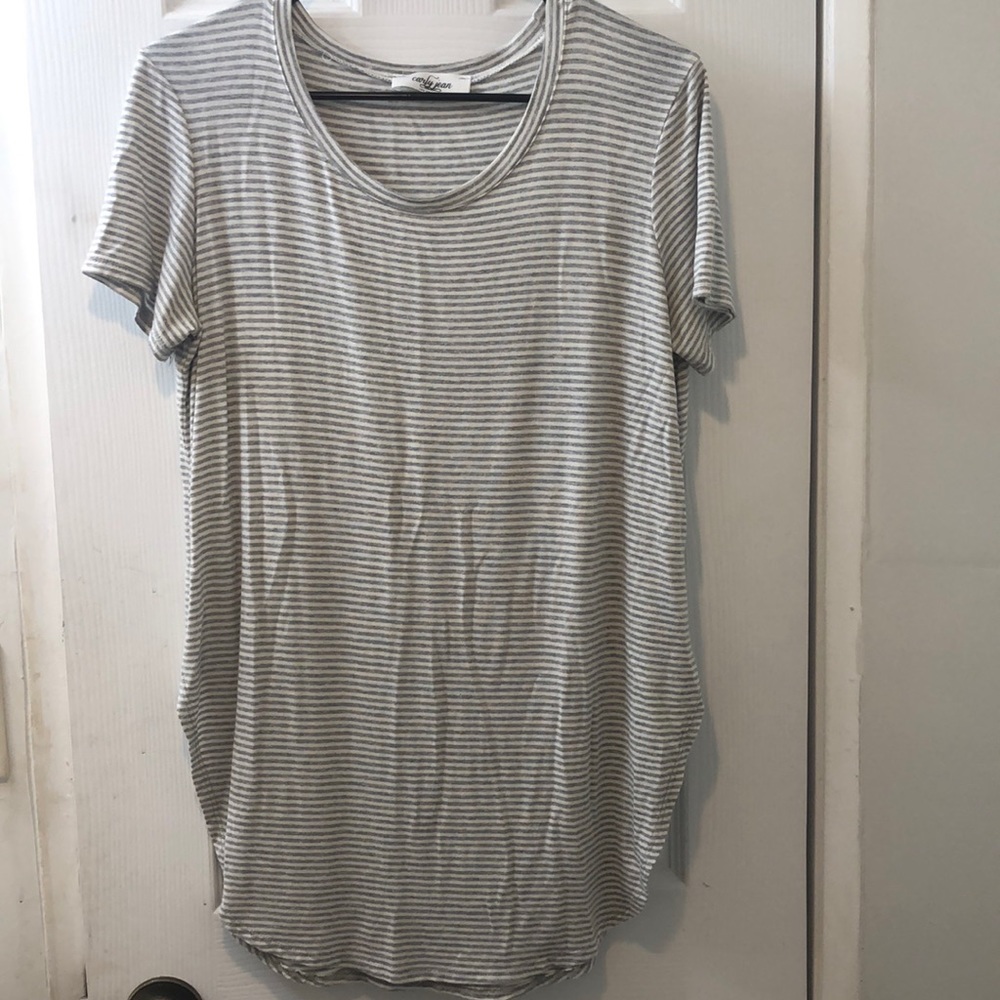 CJLA gray and white striped tee